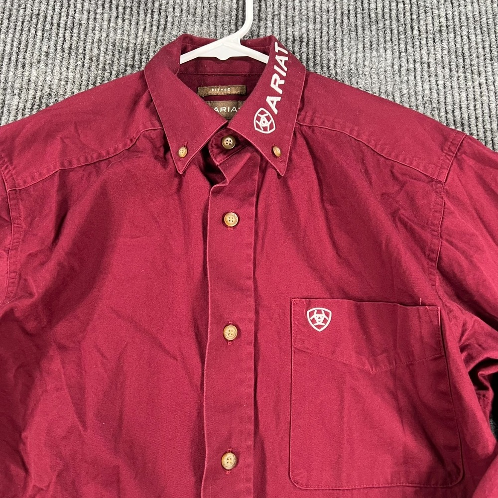 Ariat Rodeo Shirt Mens Small Red Long Sleeve Button Down Western Ranch